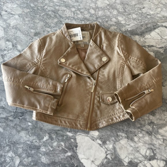 Mayoral Girl Full Zip Moto Leather Jacket Gold Size 3